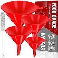 walfos Kitchen Plastic Funnel (NO BPA),Automotive Funnel for Liquid Transfer,Different Sizes funnels for Filling Bottles, containers or Kitchen funnels for Laboratory use. red（4.7in&3.7in&2.7in&2in)