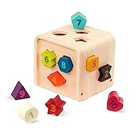 Battat – Shape Sorter For Toddlers, Kids – Wooden Learning Cube – 10 Colorful Wood Shapes With Numbers – Count & Sort Cube – 1 Year + – Count & Sort Cube