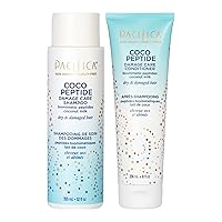 Pacifica Beauty, Coco Peptide Damage Care Shampoo + Conditioner Set, Dry & Damaged Hair, Repair Damage from Bleach, Color, Chemical Services, & Heat, Coconut, Peptide, Treat Split Ends & Breakage