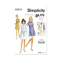 Simplicity Easy Misses' Vintage 1960's Collarless A-line Dress Sewing Pattern Packet, Sizes 8-10-12-14-16, Multicolor