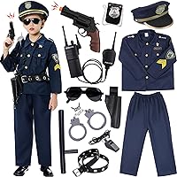 Golray Police Officer Costume for Kids Boys Girls - 12PCS Kids Police Costume Cop Uniform Outfit Role Play with Police Toys Accessories, 3 4 5 6 7 8 9 10 11 12 Year Old Kid Halloween Costume Dress up