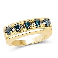 14K Yellow Gold Plated 1.25 Carat Genuine Black Diamond .925 Sterling Silver Ring
