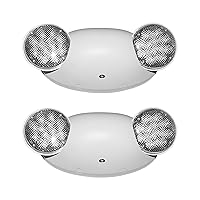 LIT-PaTH LED Emergency Lighting Fixtures with 2 LED Bug Eye Heads and Back Up Batteries- US Standard Exit Light, UL 924 and CEC Qualified, 120-277 Voltage, White, 2-Pack