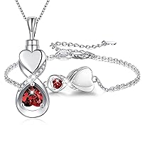 Sterling Silver Cremation Bracelet and Necklace for Human Ashes: Infinity Ruby Heart Urn Jewelry for Women - Ashes Keepsake Memorial Funeral Jewelry Gifts for Women