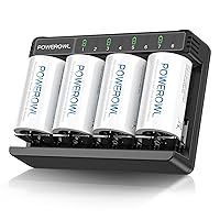 POWEROWL Rechargeable D Batteries with Smart Battery Charger Kit, 4 Count