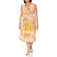 Maggy London Women's Plus Size Sleeveless V-Neck Smocked Back A-line Dress