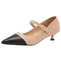 Women Pointed Toe Office Pumps Two Tone High Heels Collapsible Back Formal Pumps Adjustable Straps