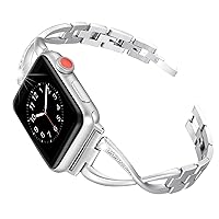 Secbolt Bands Compatible with Apple Watch Band 38mm 40mm 41mm 42mm 44mm 45mm Iwatch SE Series 9/8/7/6/5/4/3/2/1 Women Dressy Jewelry Stainless Steel Accessories Wristband Strap