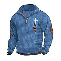 Mens Quilted Fashion Hoodies Oversized Sweatshirts Casual Long Sleeve Pullover Vintage Fall 1/4 Zip Stand Collar Tops