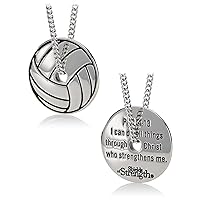 Shields of Strength Women's Stainless Steel Volleyball Necklace Philippians 4:13 Bible Verse Christian Faith Religious Jewelry Pendant Sports Athlete