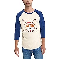 Ma Croix Mens Festive Winter Holidays Cute Santa Corgi Classic 3/4 Sleeve Digitally Printed Raglan Style Tee Shirt