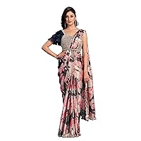 Pink Satin Silk One Minute Sari Embroidered Ready To Wear Saree 6273