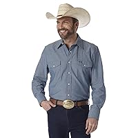 Wrangler Men's Authentic Cowboy Cut Work Western Long-Sleeve Firm Finish Shirt, Chambray Blue, Medium
