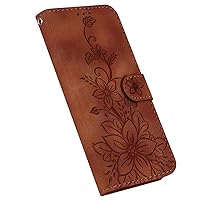 Wallet Case Compatible with Samsung Galaxy A22 4G, Lily Floral Pattern Leather Flip Phone Protective Cover with Card Slot Holder Kickstand (Brown)