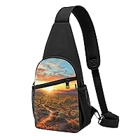 Sling Bag Crossbody for Women Fanny Pack Saguaros at Sunset Chest Bag Daypack for Hiking Travel Waist Bag