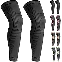 2 Pack Full Leg Compression Sleeves, Long Knee Brace Support for ACL,PCL, Meniscus Tear, Arthritis, Tendinitis, Joint Pain Relief, Men And Women (X-Large, Black)