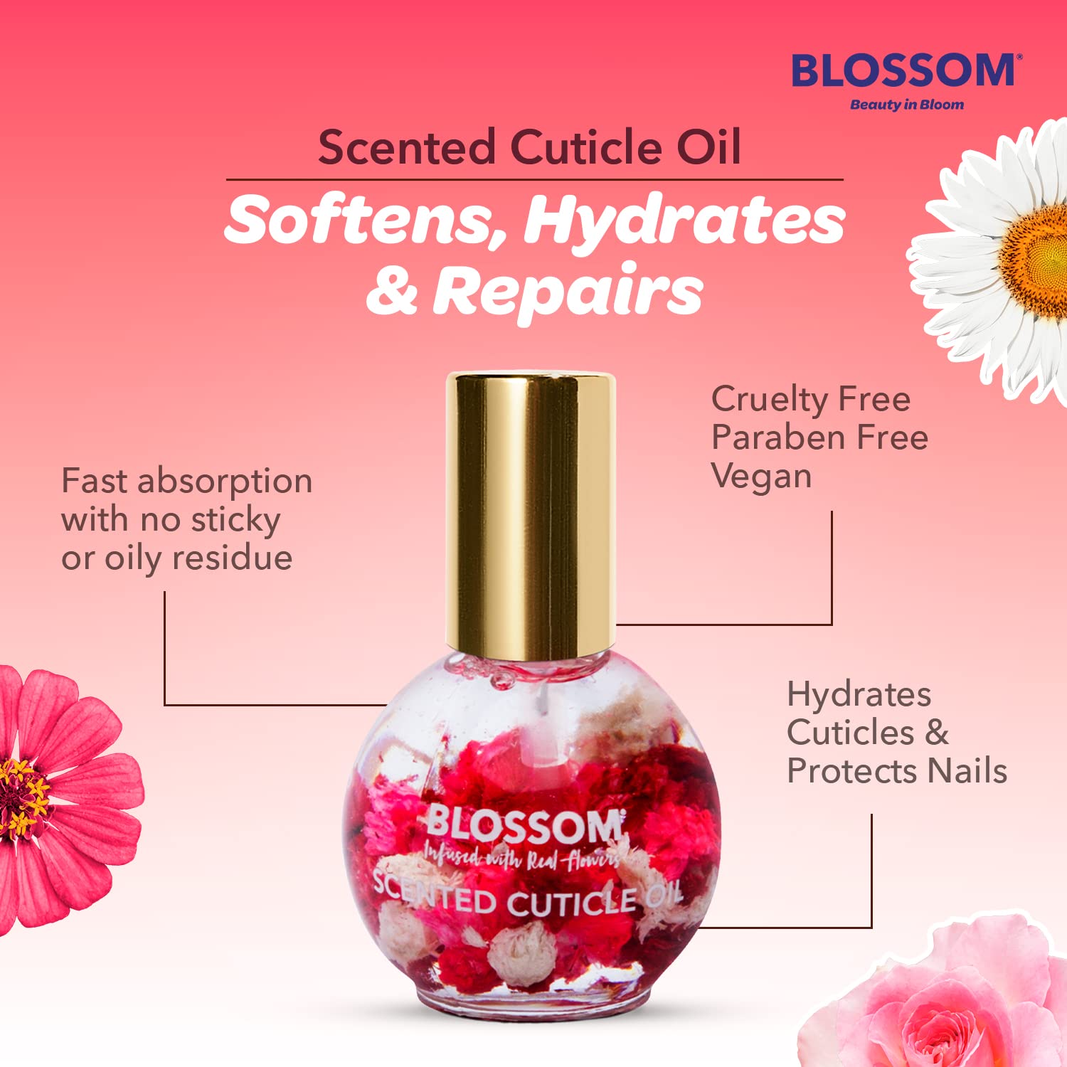 Blossom Hydrating, Scented Cuticle Oil + All Natural Rollerball Perfume Oil, Made in USA, Infused with Real Flowers, 2 Pack Bundle, Rose/Patchouli Rose