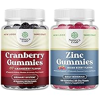 Bundle of Natural Cranberry Gummies for Women and Men and Extra Strength Zinc Gummies for Adults - Extra Strength Delicious Antioxidant Cranberry Chews - Chewable Zinc Citrate 50mg Immunity Gummies