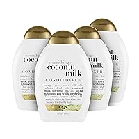 OGX Nourishing + Coconut Milk Moisturizing Conditioner for Strong & Healthy Hair, with Coconut Milk, Coconut Oil & Egg White Protein, Paraben-Free, Sulfate-Free Surfactants, 13 oz (Pack of 4)