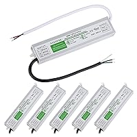 （Pack of 6） LED Driver 60 Watts Waterproof IP67 Power Supply Transformer Adapter 100V-260V AC to 12V DC Low Voltage Output for LED Light, Computer Project, Outdoor Light and Any 12V DC led Lights