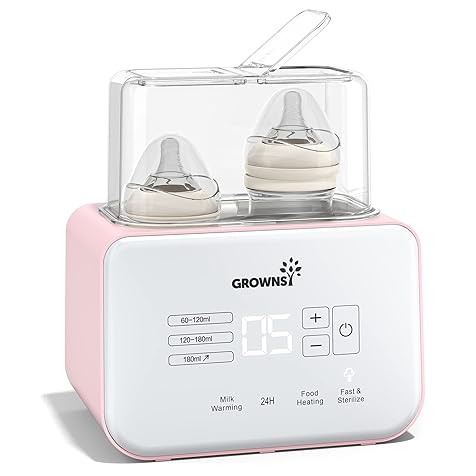 Baby Bottle Warmer, Gronwsy 8-in-1 Fast Milk Warmer with Timer Breastmilk or Formula, Fits 2 Bottles, Accurate Temperature Control, with Defrost, Sterili-zing, Keep, Heat Baby Food Jars Function
