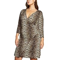 Plus Size 3/4 Sleeve Sexy Wrap Dress Women V-Neck Leopard Print Sheath Dress Office Dress
