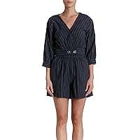 O A T NEW YORK Women's Contemporary Navy/Camel Stripe Cropped Button, Comfortable & Stylish Clothing