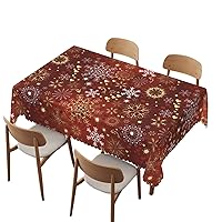 Winter tablecloth, 60x104 inch, Waterproof Stain Wrinkle Resistant Print table cover, for kitchen camping birthday dining dinner outdoor-Rectangle Table Clothes for 6 Ft Tables, Vermilion Yellow White