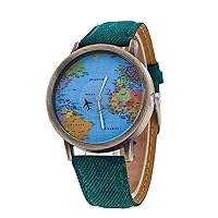 World Map Dial Wrist Watch, Fashion Men Women Airplane Pointer Retro Belt Quartz Watch, Gift for Your Family and Friends