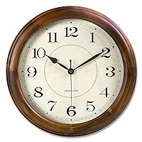 Wall Clock Wood 14 Inch Silent Wall Clock Large Decorative Battery Operated Non Ticking Analog Retro Clock for Living Room, Kitchen, Bedroom