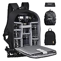 EMART Camera Backpack Bag Small, Professional Camera Bag with Waterproof Rain Cover for SLR/DSLR Mirrorless Camera Accessories, Photography Camera Cases for Sony Canon Nikon, Tripod, 13