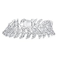 Traditional Bridal Vintage Style Cubic Zirconia Marquise Shape AAA CZ 25 CTW Alternating Simulated Black White Clear Blue Sapphire Tennis Bracelet for Women Wedding Yellow 14K Gold Silver Plated 7