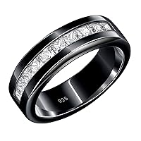 Mens Black Wedding Band 925 Sterling Silver Ring 1ct 10 Large Princess Cut 5A Cubic Zirconia Size
