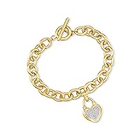 Ross-Simons 0.25 ct. t.w. Diamond Heart Lock Charm Toggle Bracelet in 18kt Gold Over Sterling