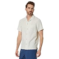 Lucky Brand Men's Short Sleeve Stripe Linen Camp Collar Shirt