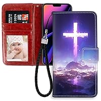Wallet Case Compatible with iPhone 14 Pro Max (6.7in, 2022) with Purple Cross Jesus Lord Pattern for Women PU Leather Flip Card Holder.