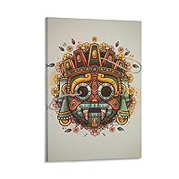 Mayan Mythology Aztec Art Mask Wall Art Canvas Farmhouse Mexican Mayan Style Prints Home Bedroom Living Room Decor, Gift for Mayan Lover Canvas Painting Wall Art Poster for Bedroom Living Room Decor 1