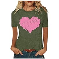 Womens Tops,Summer Plus Size Short Sleeve Shirt Love Printed Round Neck Sexy Blouse T Shirt Trendy Tees