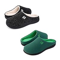 RockDove Set of 2 Pairs - US Size 7-8 Men's Original Two-Tone Memory Foam Slipper(Black/Natural and Forest Green)