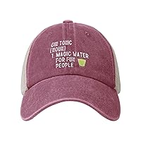 Gin Tonic Magic Water for Fun People Cowboy Trucker Hat Adjustable Vintage Mesh Baseball Cap Dad Hat,Black