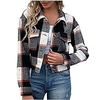 Flannel Jackets For Women Plaid Vintage Cardigan Coats Long Sleeves Open Front Short Jacket Outwear Fall Spring