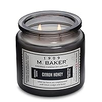 M. Baker by Colonial Candle Scented Apothecary Glass Jar Candle, Citron Honey, Natural Soy Wax Blend, 14 Oz, Two Premium Cotton Wicks, Single