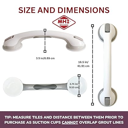 Safe-er-Grip Changing Lifestyles Suction Cup Grab Bars For Bathtubs & Showers; Safety Bathroom Assist Handle, White & Grey, 16 Inches