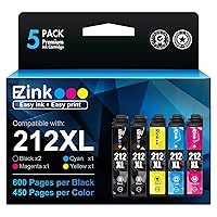 E-Z Ink (TM Remanufactured 212XL Ink Cartridge Replacement for Epson 212 T212 XL to use with XP-4100 XP-4105 WF-2830 WF-2850 Printer New Upgraded Chips (2 Black, 1 Cyan, 1 Magenta, 1 Yellow, 5 Pack)