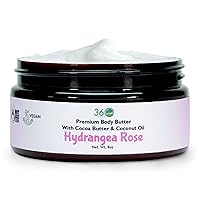Hydrangea Rose Body Butter - Cocoa & Shea Butter - Coconut & Olive Oil - Plant-based Formula - Nourishing Moisturizer for Sensitive Skin - Non-greasy Daily Skincare