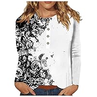 Fall Winter Tops for Women 2023 Trendy Casual Floral Long Sleeve Shirts Round Neck Soft Loose Workout Clothes