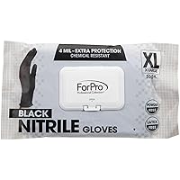 ForPro Disposable Nitrile Gloves, Chemical Resistant, Powder-Free, Latex-Free, Non-Sterile, Food Safe, 4 Mil, Black, X-Large, 30-Count
