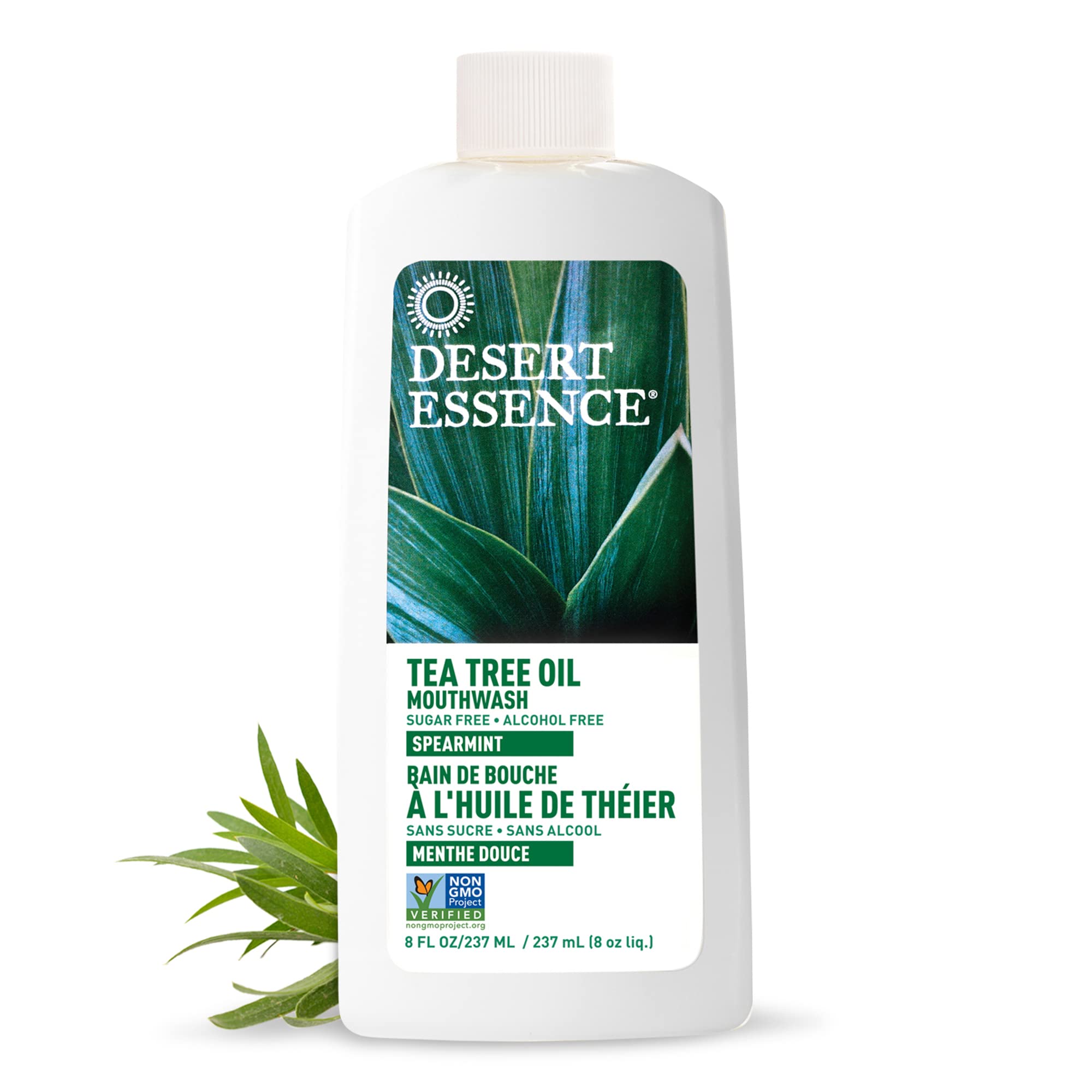 Desert Essence Refreshing Tea Tree Oil Mouthwash - 8 Fl Ounce - Essential Oil of Spearmint - Reduces Plaque Buildup - Complete Oral Care - Refreshing Taste - Vitamin C