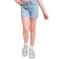 YMI Girls Exposed Button Essential High Rise Rip and Self Repair Cuffed Shorts
