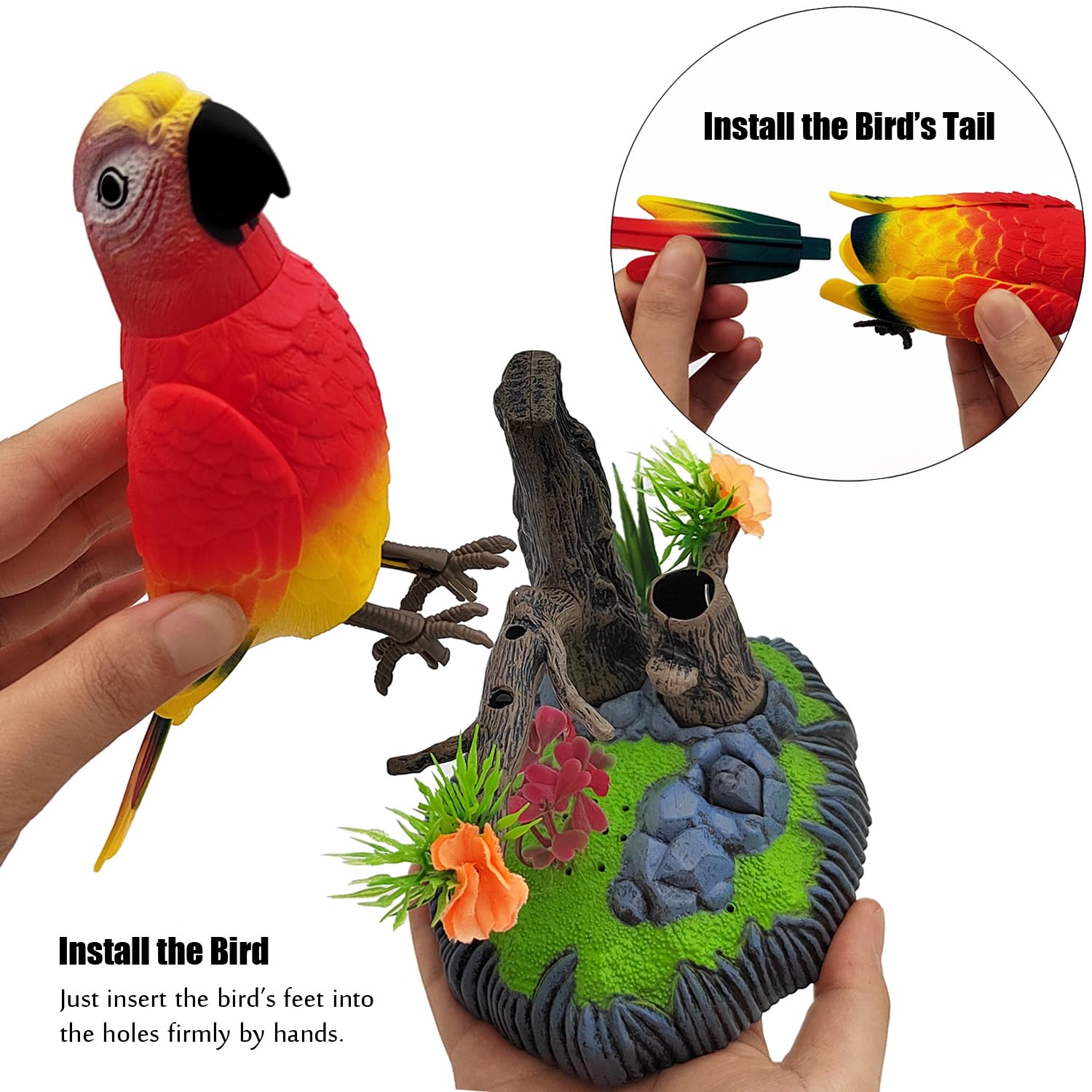 Tipmant Electronic Bird Toys Electric Parrots Animal Pets Move Chirp Realistic Home Office Room Decoration Kids Birthday Gifts (Red)